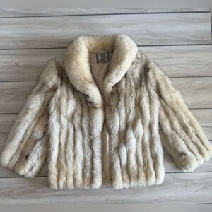 SAGA FOX Fur Jacket Grey/Beige XXL EUC